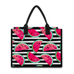 Black Striped Watermelon Pattern Print Canvas Tote Bag