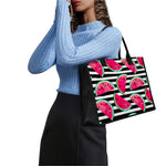 Black Striped Watermelon Pattern Print Canvas Tote Bag