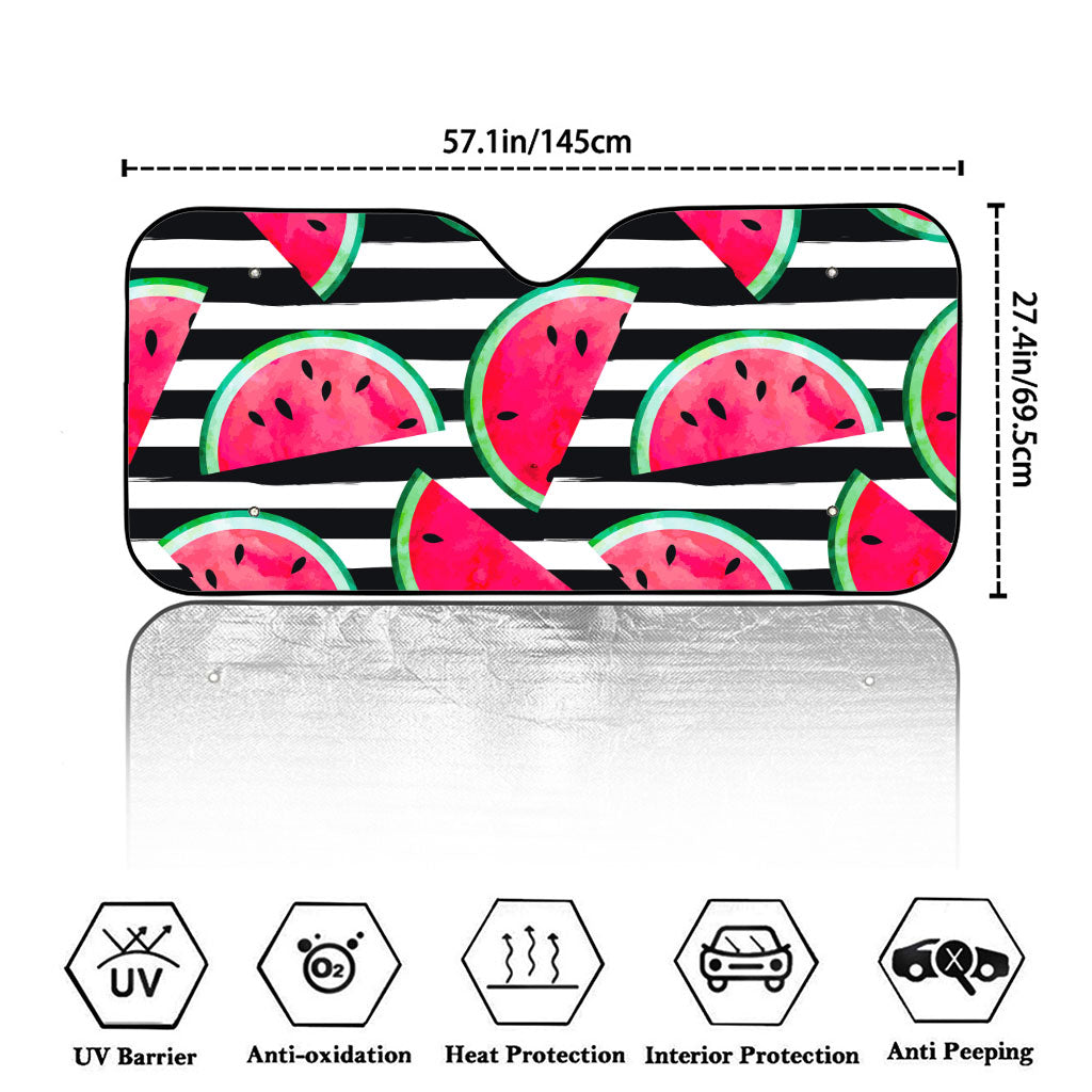 Black Striped Watermelon Pattern Print Car Windshield Sun Shade