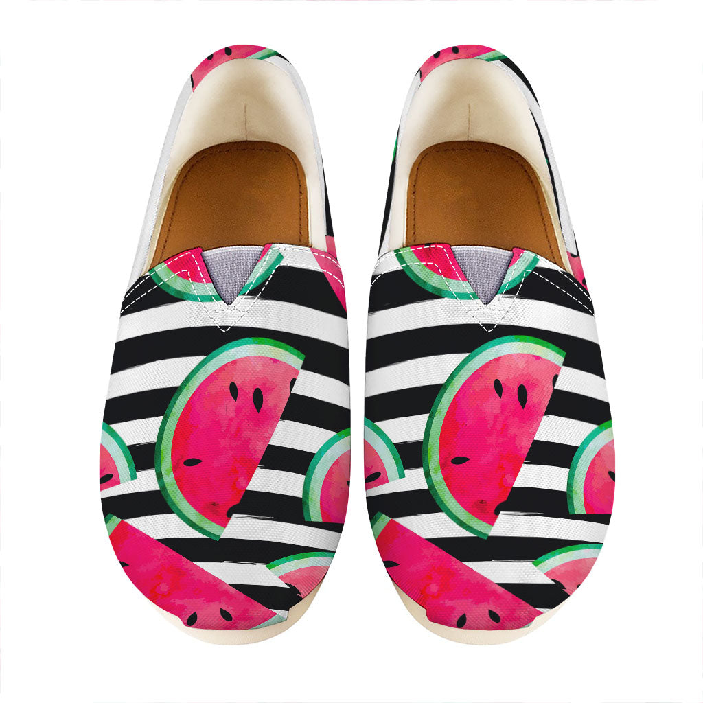 Black Striped Watermelon Pattern Print Casual Shoes