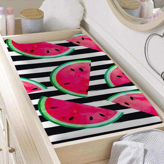 Black Striped Watermelon Pattern Print Changing Pad Cover