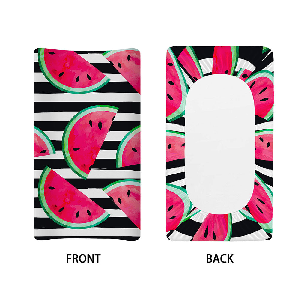 Black Striped Watermelon Pattern Print Changing Pad Cover