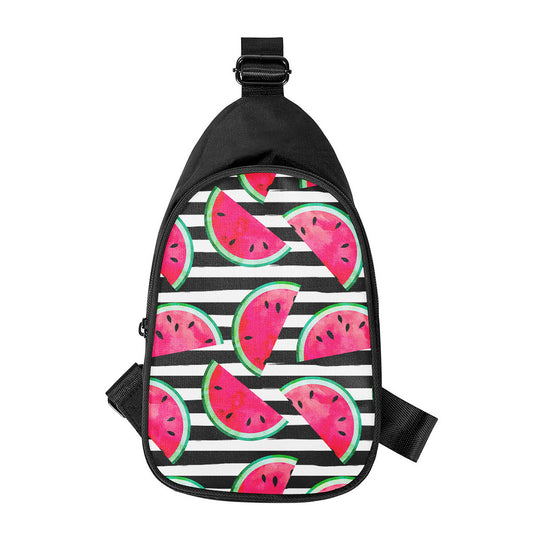 Black Striped Watermelon Pattern Print Chest Bag