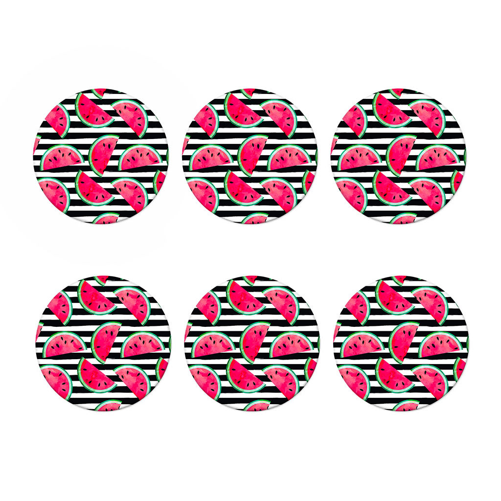 Black Striped Watermelon Pattern Print Coaster Set