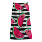 Black Striped Watermelon Pattern Print Cotton Front Slit Maxi Skirt