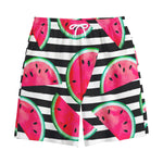 Black Striped Watermelon Pattern Print Cotton Shorts