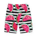 Black Striped Watermelon Pattern Print Cotton Shorts