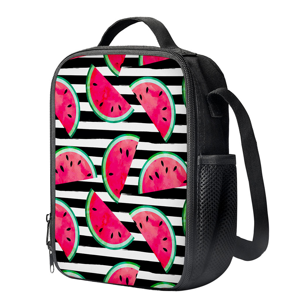 Black Striped Watermelon Pattern Print Crossbody Lunch Bag