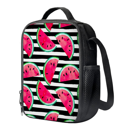 Black Striped Watermelon Pattern Print Crossbody Lunch Bag