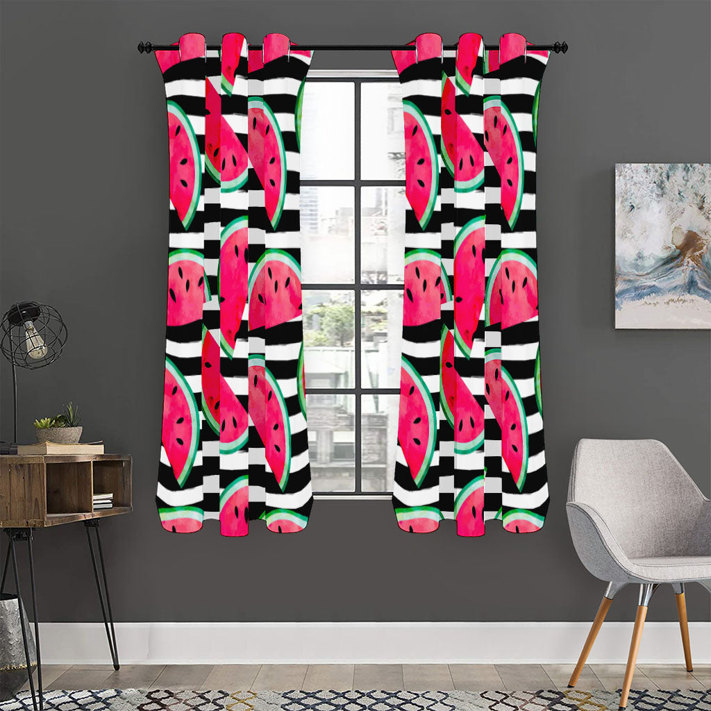 Black Striped Watermelon Pattern Print Curtain