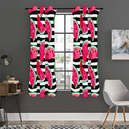 Black Striped Watermelon Pattern Print Curtain