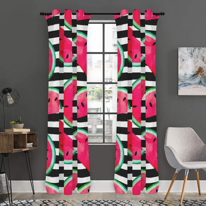 Black Striped Watermelon Pattern Print Curtain