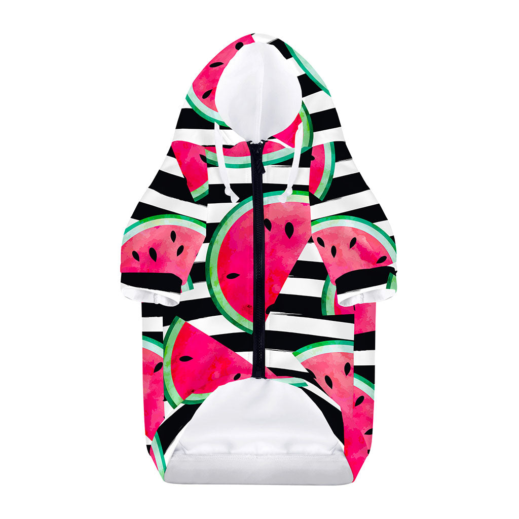 Black Striped Watermelon Pattern Print Dog Zip Up Hoodie