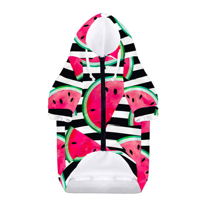 Black Striped Watermelon Pattern Print Dog Zip Up Hoodie
