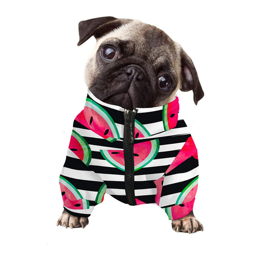 Black Striped Watermelon Pattern Print Dog Zip Up Jacket