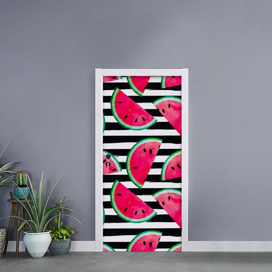 Black Striped Watermelon Pattern Print Door Sticker