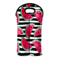 Black Striped Watermelon Pattern Print Double Neoprene Wine Tote
