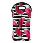Black Striped Watermelon Pattern Print Double Neoprene Wine Tote