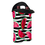 Black Striped Watermelon Pattern Print Double Neoprene Wine Tote