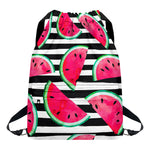 Black Striped Watermelon Pattern Print Drawstring Backpack