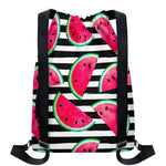 Black Striped Watermelon Pattern Print Drawstring Backpack