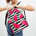 Black Striped Watermelon Pattern Print Drawstring Backpack