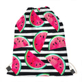 Black Striped Watermelon Pattern Print Drawstring Bag