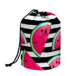Black Striped Watermelon Pattern Print Drawstring Makeup Bag