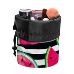 Black Striped Watermelon Pattern Print Drawstring Makeup Bag
