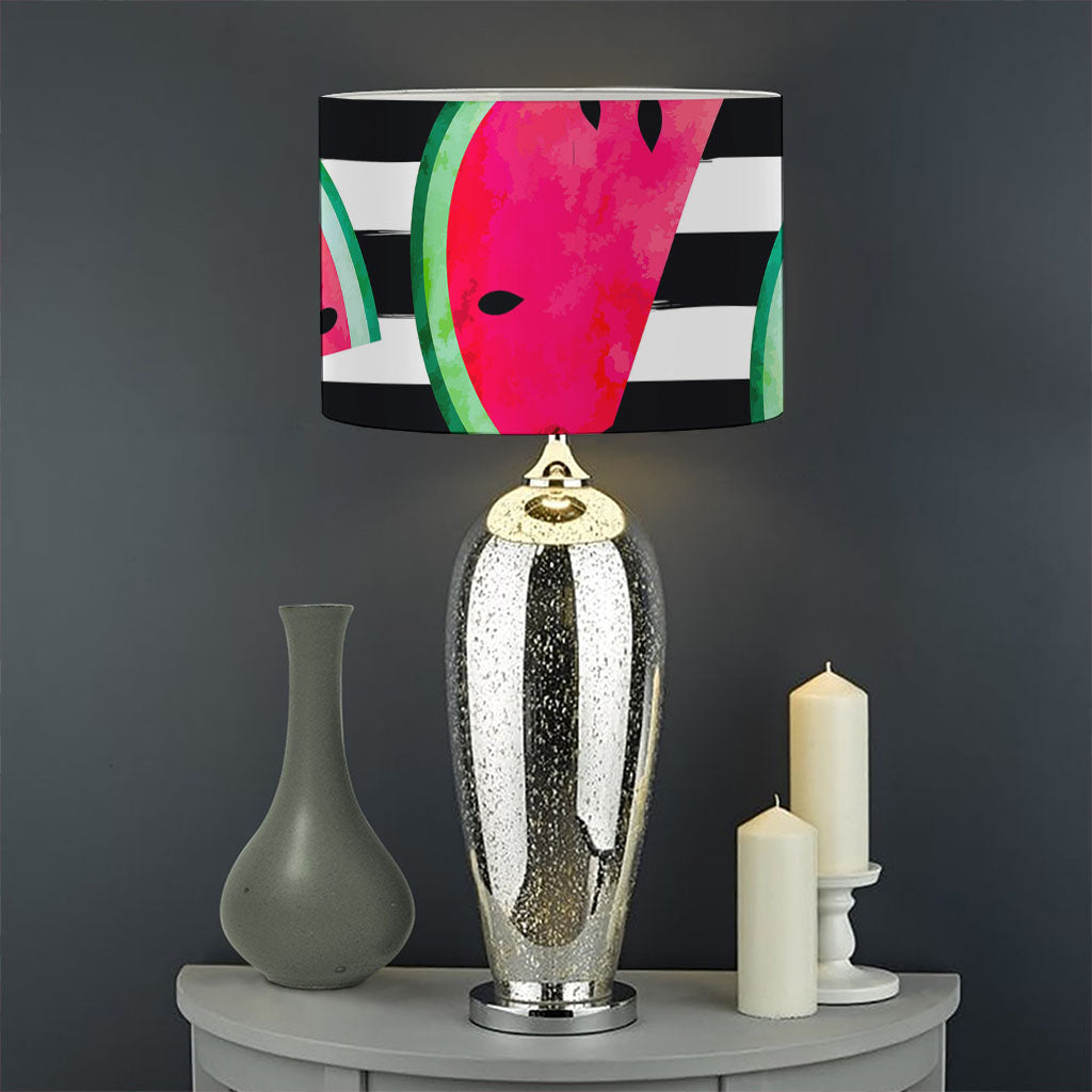 Black Striped Watermelon Pattern Print Drum Lamp Shade