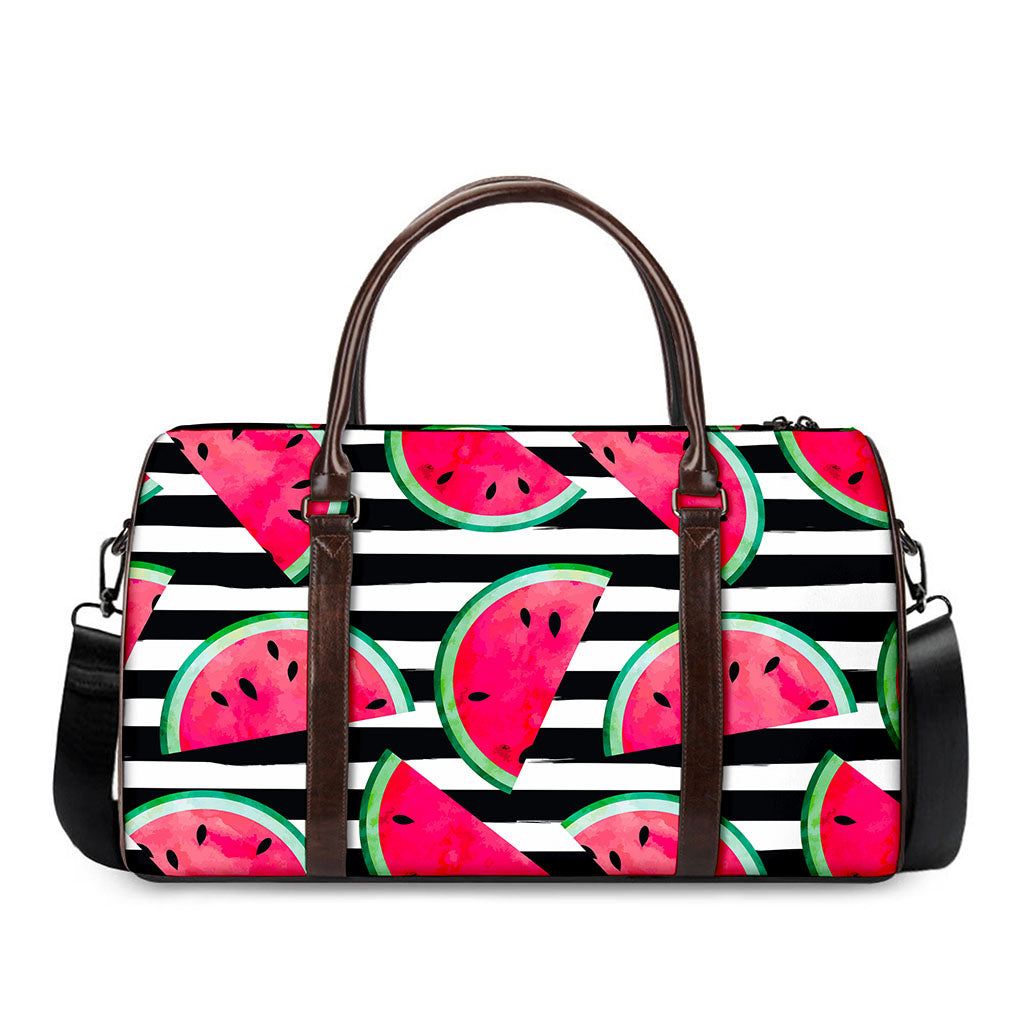 Black Striped Watermelon Pattern Print Duffle Bag