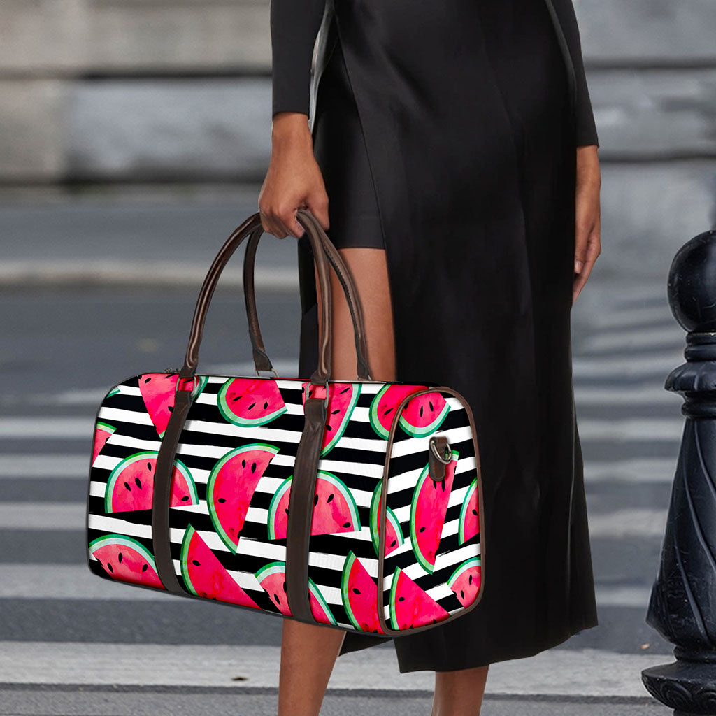 Black Striped Watermelon Pattern Print Duffle Bag