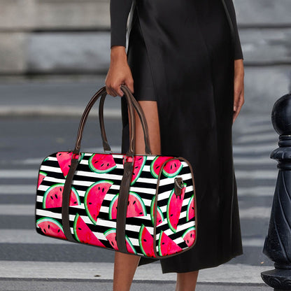 Black Striped Watermelon Pattern Print Duffle Bag