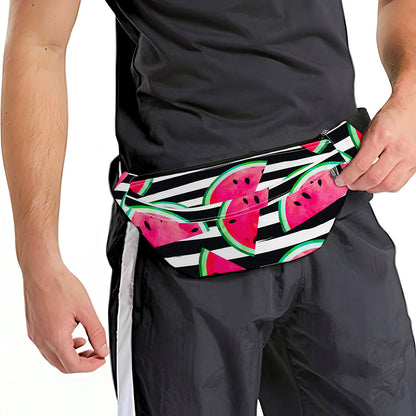 Black Striped Watermelon Pattern Print Fanny Pack