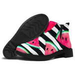 Black Striped Watermelon Pattern Print Flat Ankle Boots