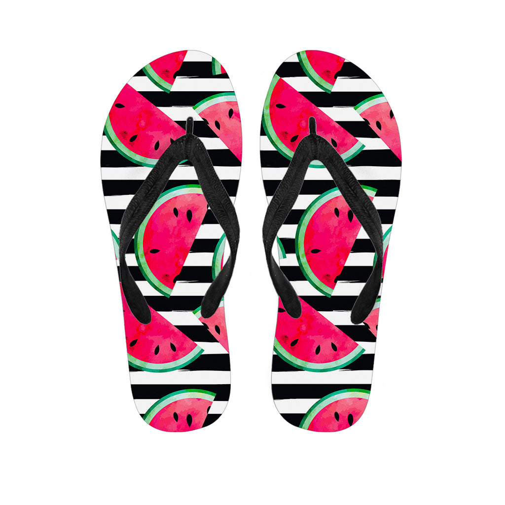 Black Striped Watermelon Pattern Print Flip Flops