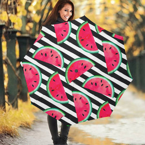 Black Striped Watermelon Pattern Print Foldable Umbrella