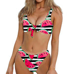 Black Striped Watermelon Pattern Print Front Bow Tie Bikini