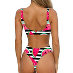 Black Striped Watermelon Pattern Print Front Bow Tie Bikini