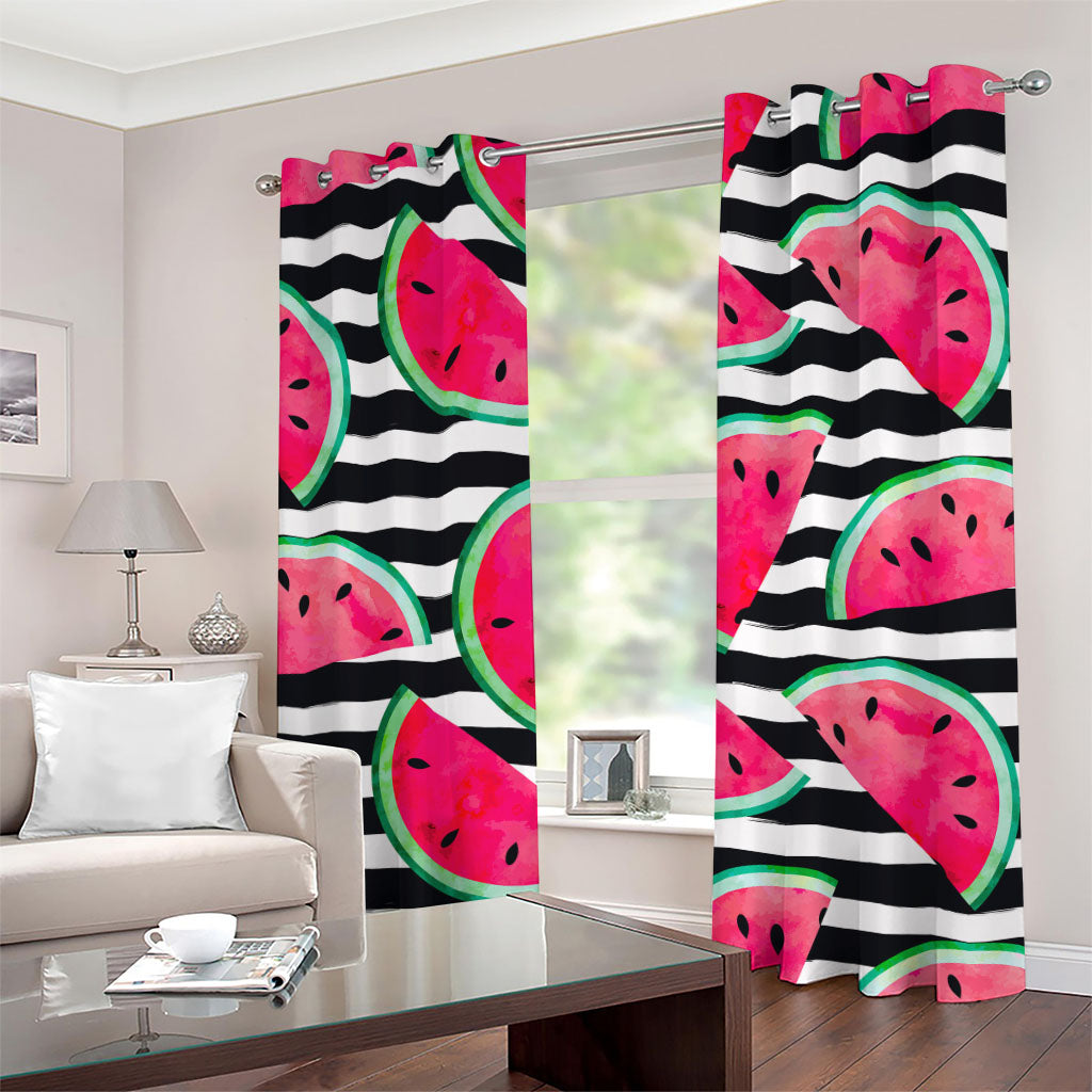 Black Striped Watermelon Pattern Print Grommet Curtains