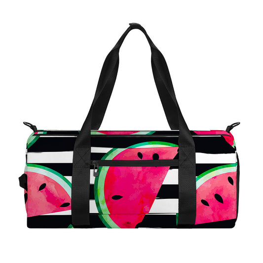 Black Striped Watermelon Pattern Print Gym Bag
