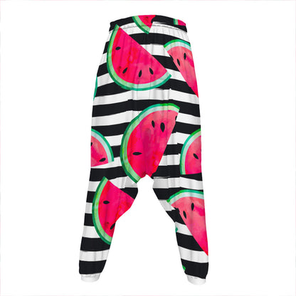 Black Striped Watermelon Pattern Print Hammer Pants