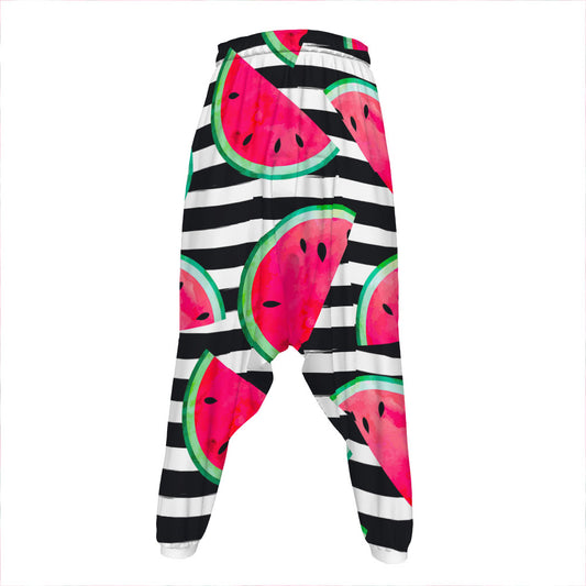 Black Striped Watermelon Pattern Print Hammer Pants