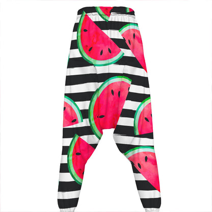 Black Striped Watermelon Pattern Print Hammer Pants
