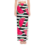 Black Striped Watermelon Pattern Print High Slit Maxi Skirt