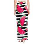 Black Striped Watermelon Pattern Print High Slit Maxi Skirt