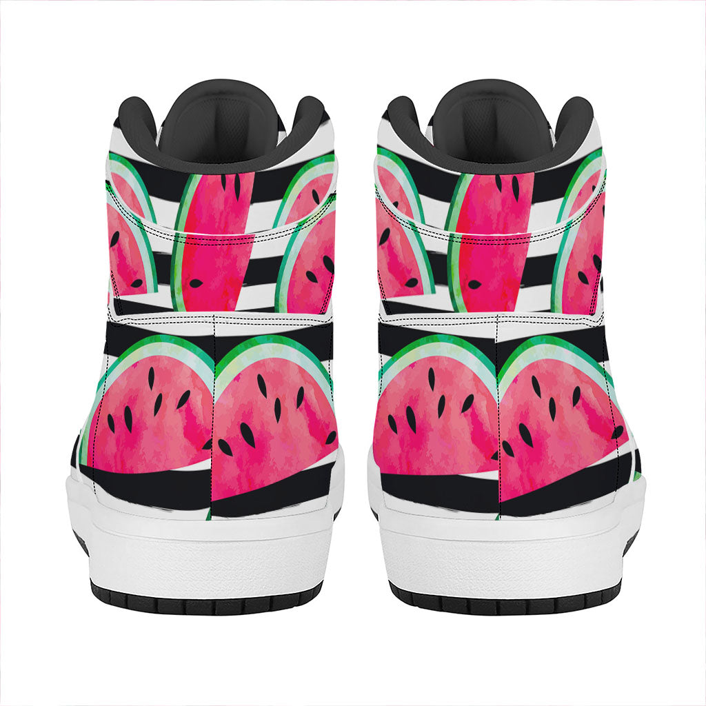 Black Striped Watermelon Pattern Print High Top Leather Sneakers