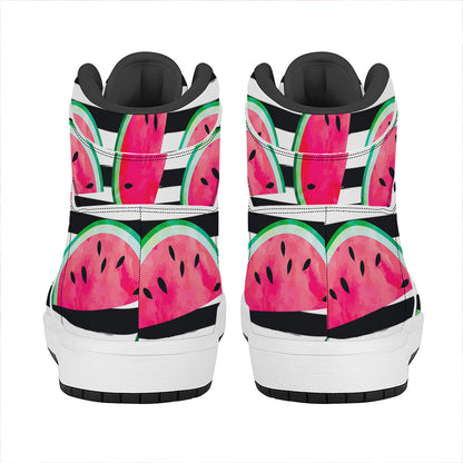 Black Striped Watermelon Pattern Print High Top Leather Sneakers