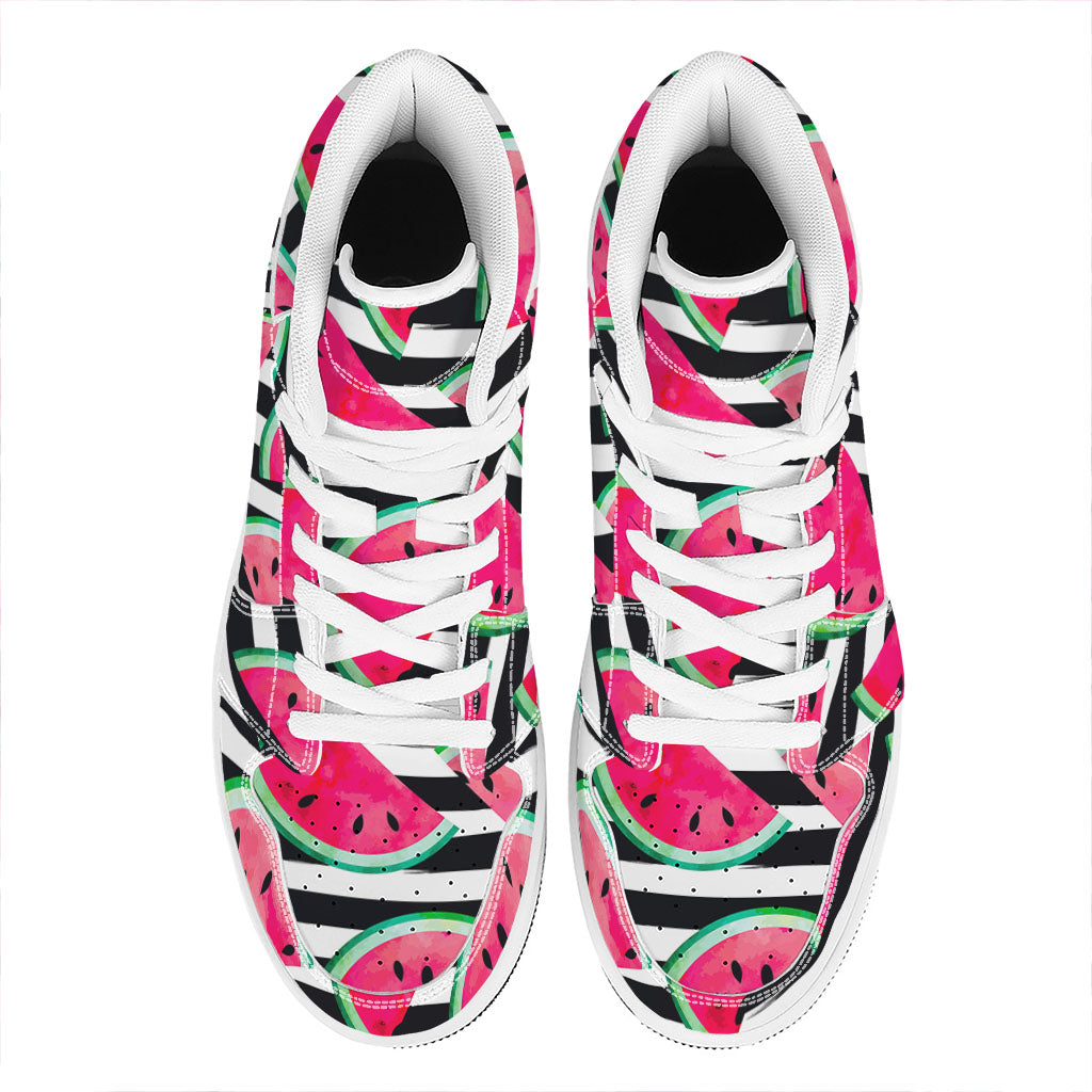 Black Striped Watermelon Pattern Print High Top Leather Sneakers