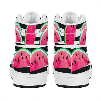 Black Striped Watermelon Pattern Print High Top Leather Sneakers